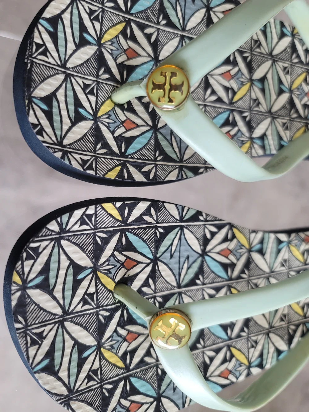 Tory Burch Mint Green Logo Flip Flops
